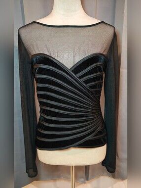Vtg JS Signature Whimsy Illusion Cocktail Blouse w Velvet & Sheer Mesh.